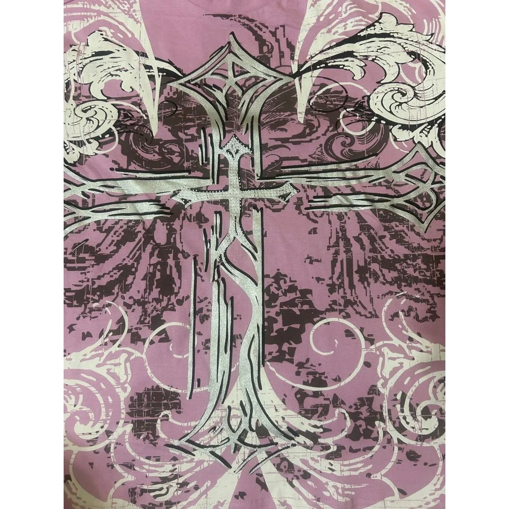 Massive T-Shirt Mens Medium Pink New Y2K Gothic Cross Graphic Blessed Tee